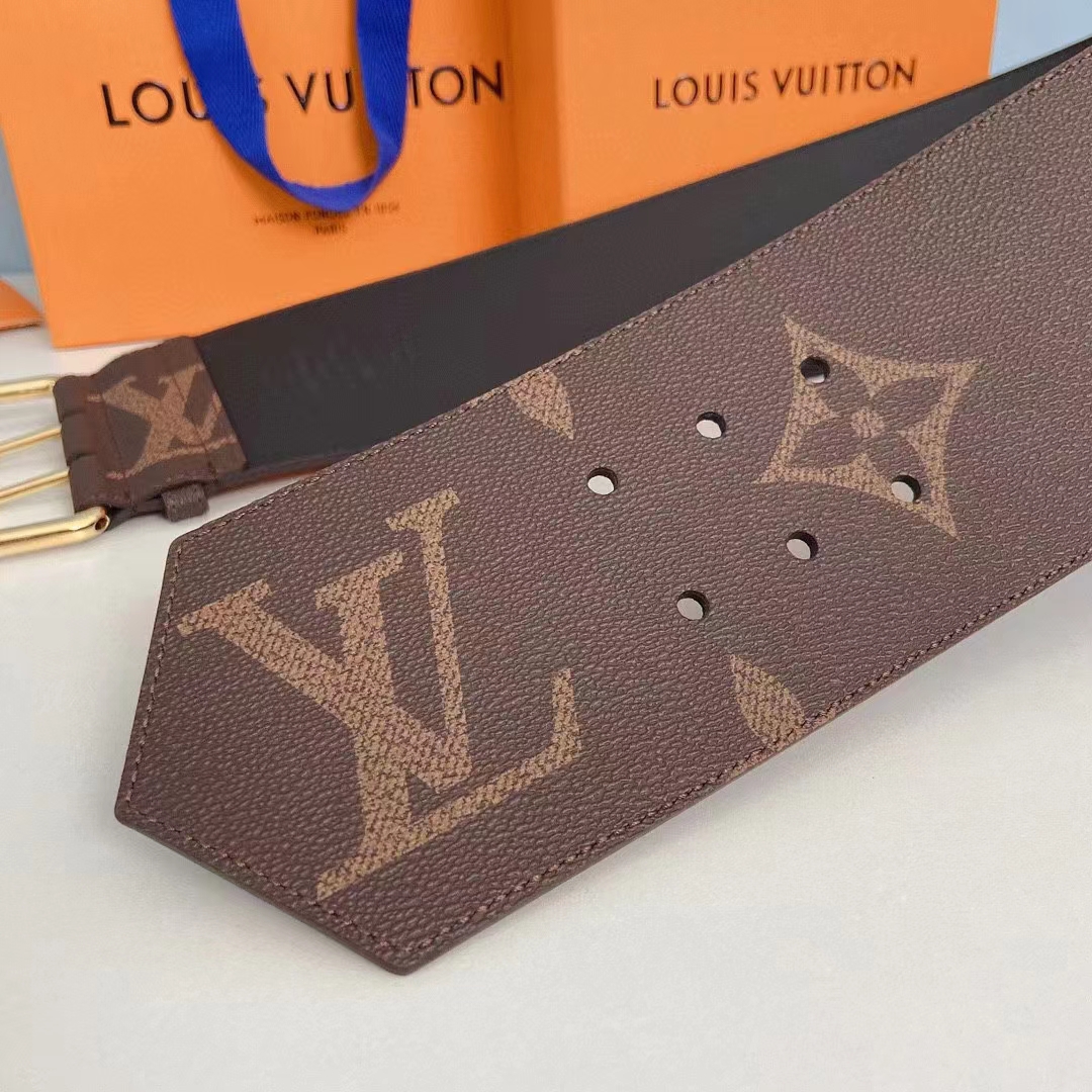 Louis Vuitton Unisex LV Oversized Buckle 90 MM Belt Brown Monogram Giant Calf Leather