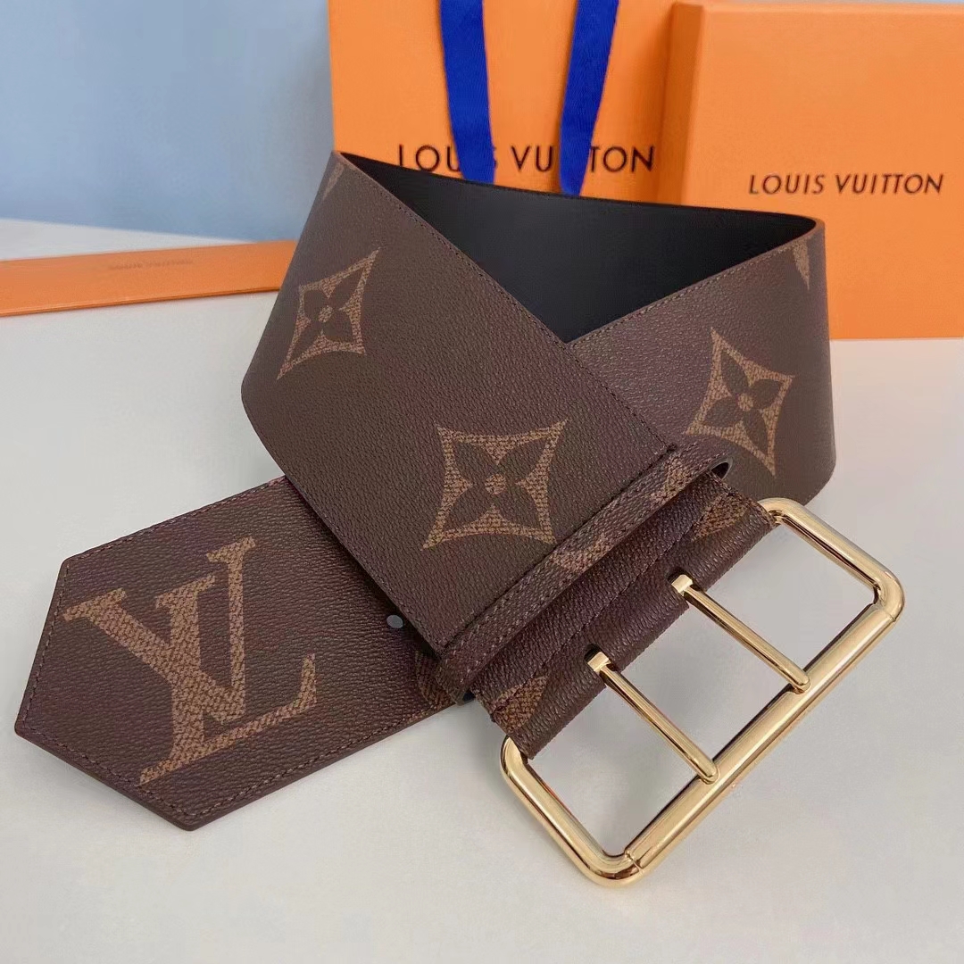Louis Vuitton Unisex LV Oversized Buckle 90 MM Belt Brown Monogram Giant Calf Leather