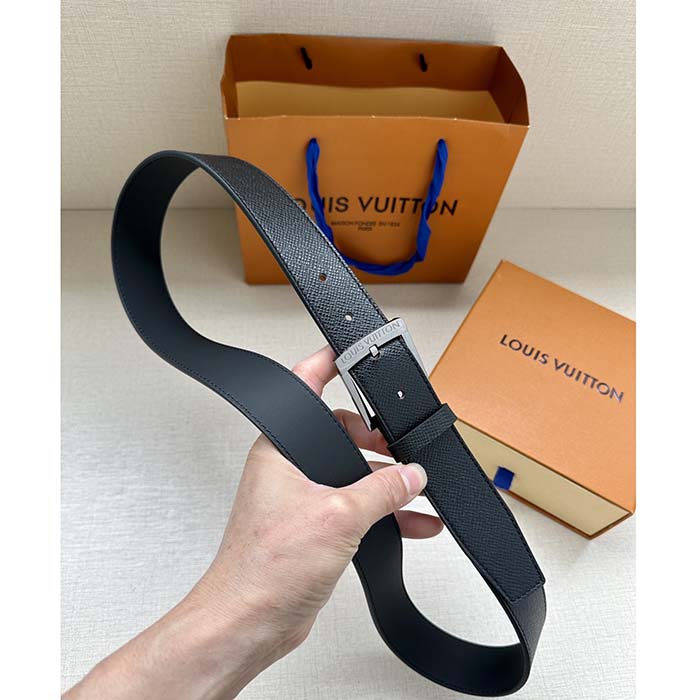 Louis Vuitton Unisex LV Pont Neuf 35 MM Belt Black Taiga Calf Leather Lining