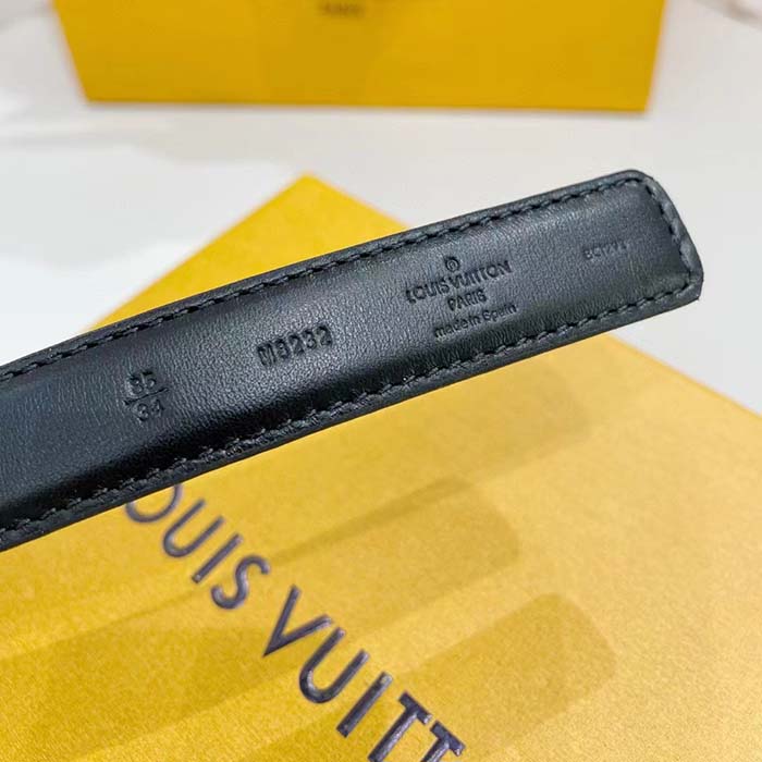 Louis Vuitton Unisex LV Pretty LV 20 MM Reversible Belt Black Leather Monogram Canvas Recto Side