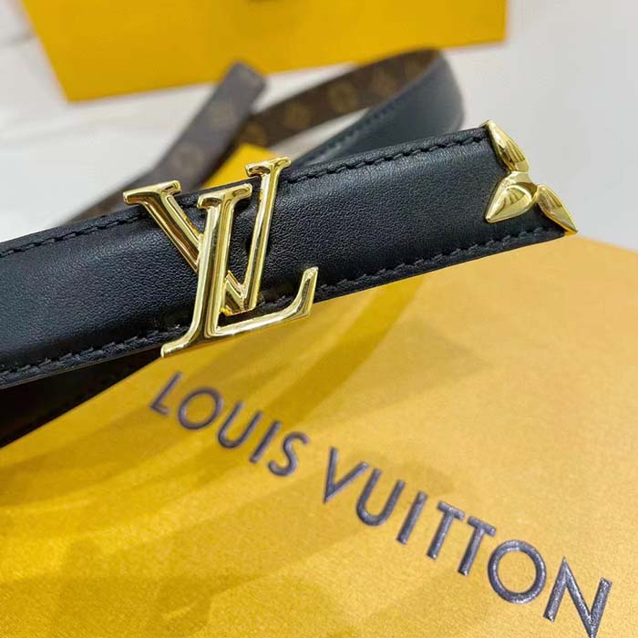 Louis Vuitton Unisex LV Pretty LV 20 MM Reversible Belt Black Leather Monogram Canvas Recto Side