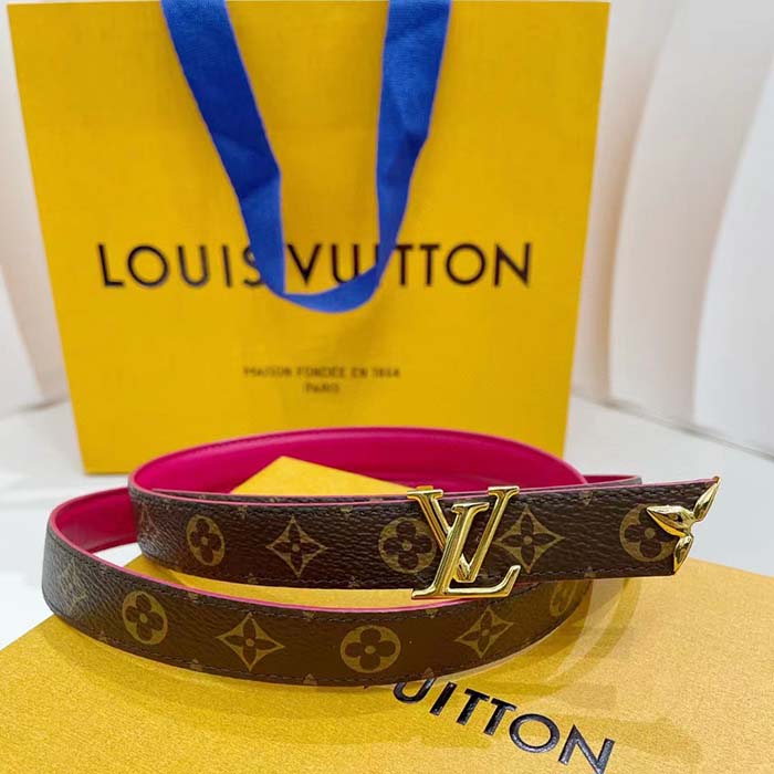 Louis Vuitton Unisex LV Pretty LV 20 MM Reversible Belt Pink Leather Monogram Canvas Recto Side