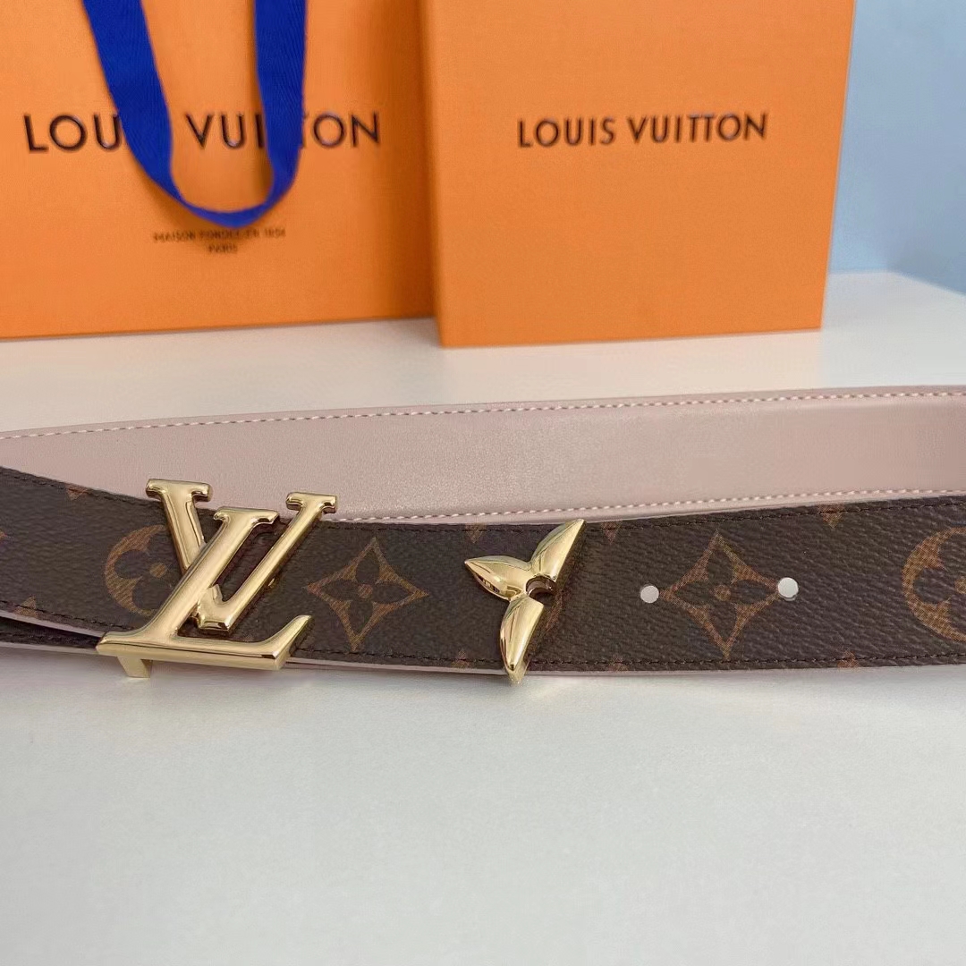 Louis Vuitton Unisex LV Pretty LV 30 MM Reversible Belt Monogram Canvas Jasmine Pink Leather