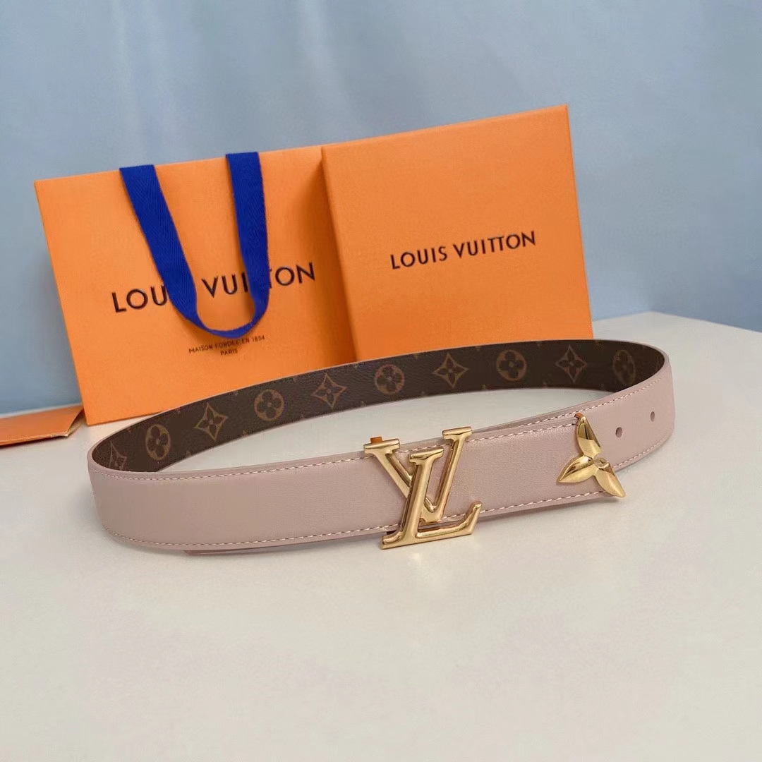 Louis Vuitton Unisex LV Pretty LV 30 MM Reversible Belt Monogram Canvas Jasmine Pink Leather