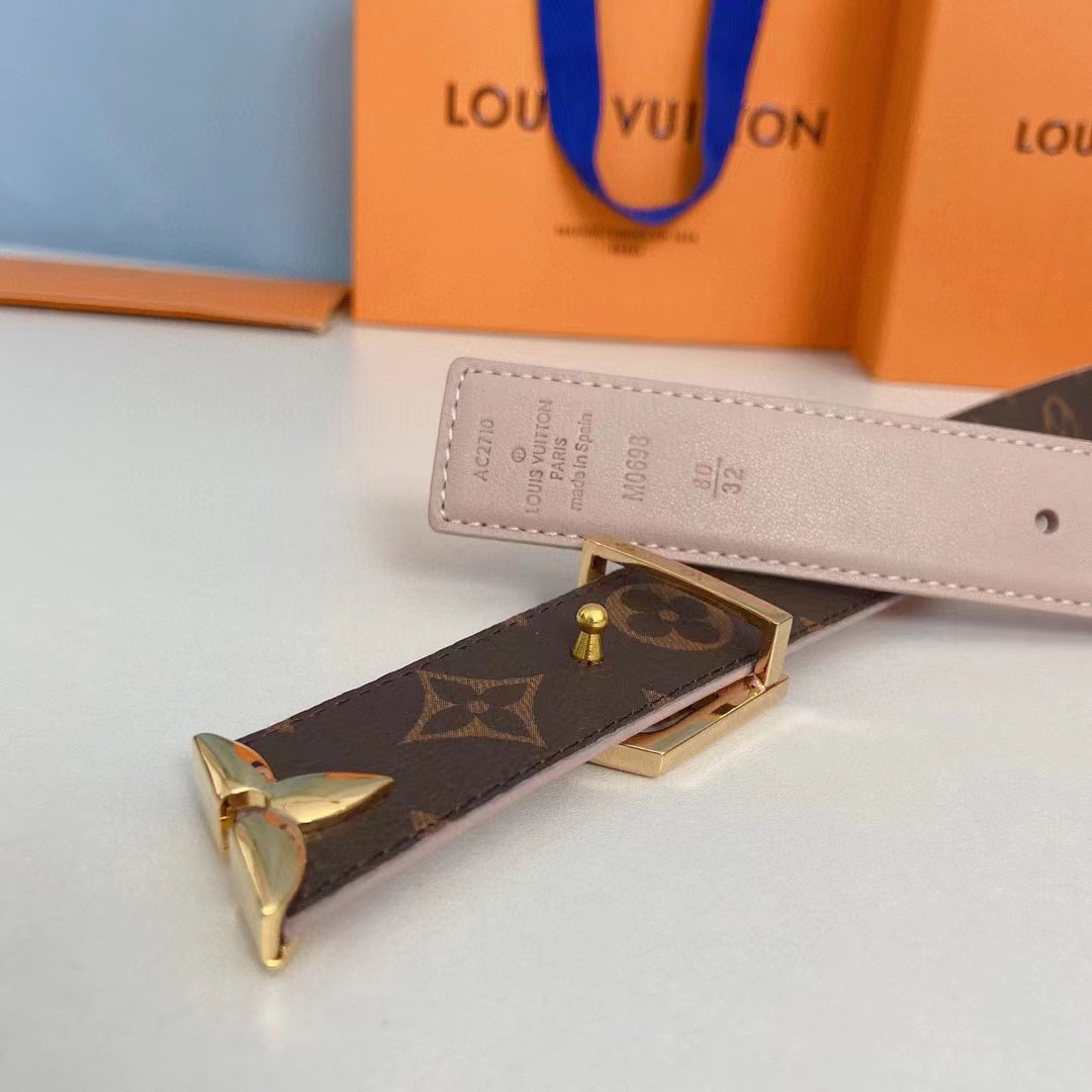 Louis Vuitton Unisex LV Pretty LV 30 MM Reversible Belt Monogram Canvas Jasmine Pink Leather