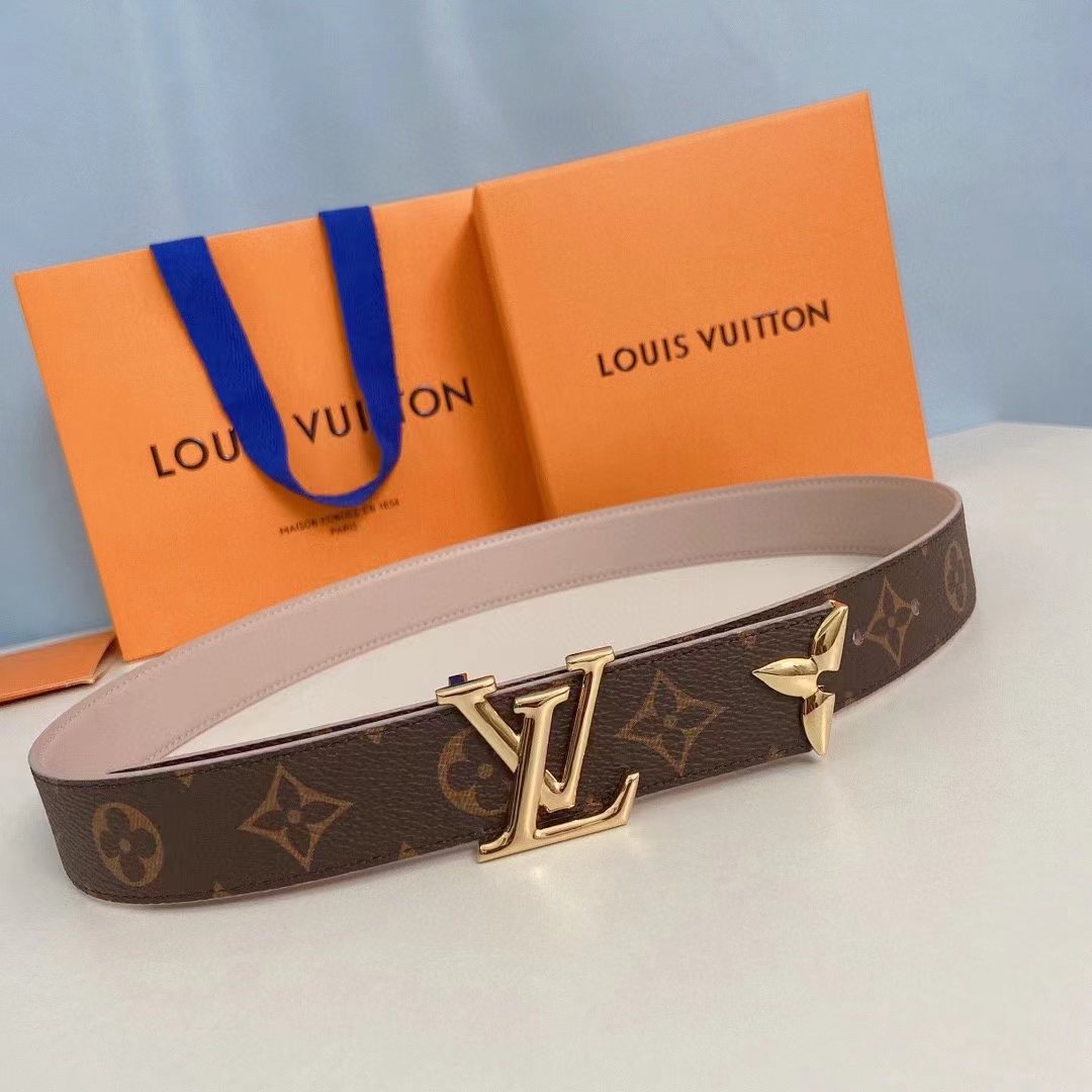 Louis Vuitton Unisex LV Pretty LV 30 MM Reversible Belt Monogram Canvas Jasmine Pink Leather