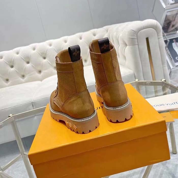 Louis Vuitton Unisex LV Ranger Ankle Boot Beige Nubuck Calf Leather Monogram Denim