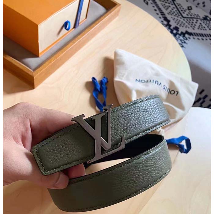 Louis Vuitton Unisex LV Rays 40 MM Reversible Belt Khaki Green Grained Leather Calf