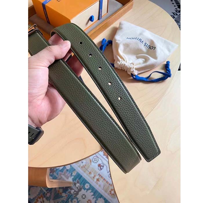 Louis Vuitton Unisex LV Rays 40 MM Reversible Belt Khaki Green Grained Leather Calf