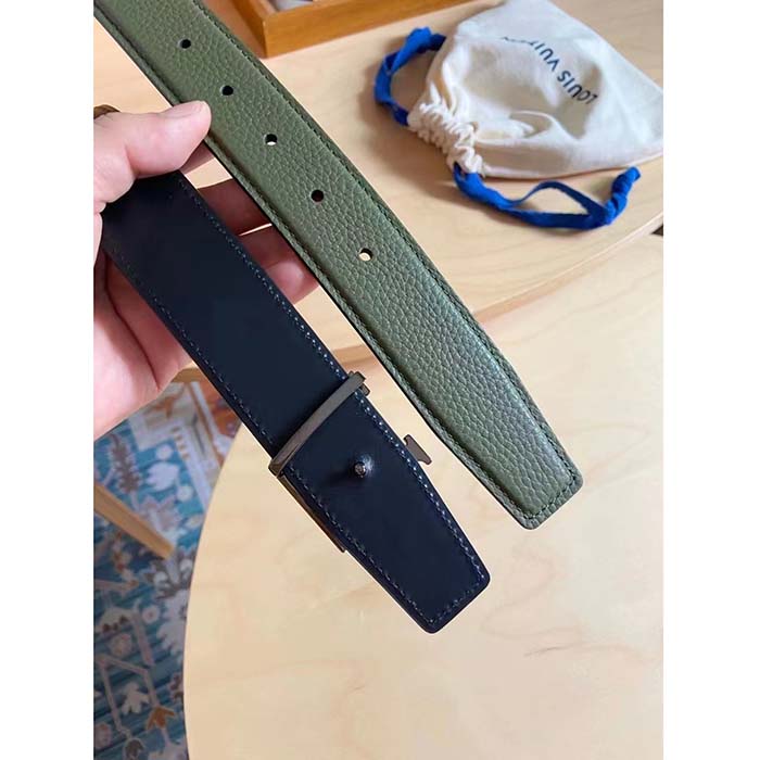 Louis Vuitton Unisex LV Rays 40 MM Reversible Belt Khaki Green Grained Leather Calf