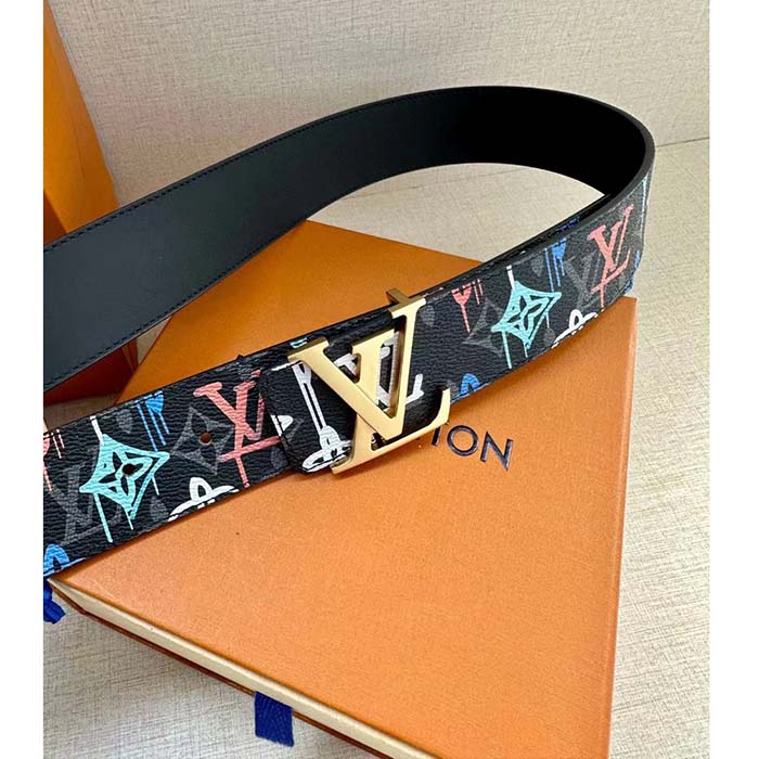 Louis Vuitton Unisex LV Shape 40 MM Reversible Belt Black Calf Leather