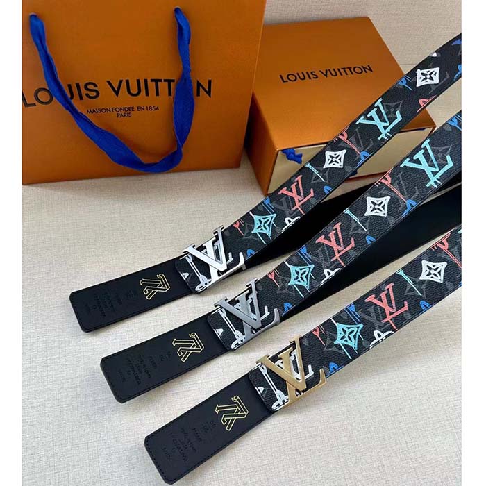 Louis Vuitton Unisex LV Shape 40 MM Reversible Belt Black Calf Leather