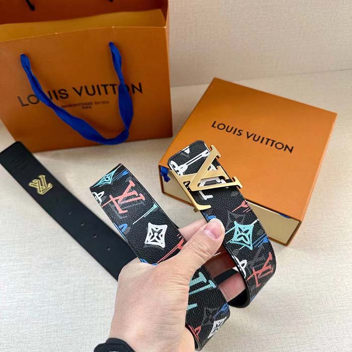 Louis Vuitton Unisex LV Shape 40 MM Reversible Belt Black Calf Leather