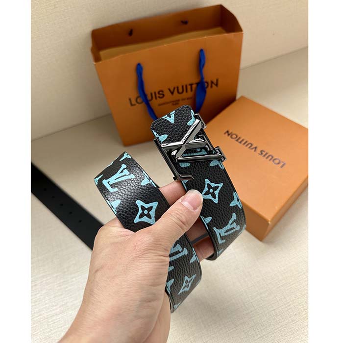 Louis Vuitton Unisex LV Shape 40mm Reversible Belt Monogram Playground Canvas Front Side