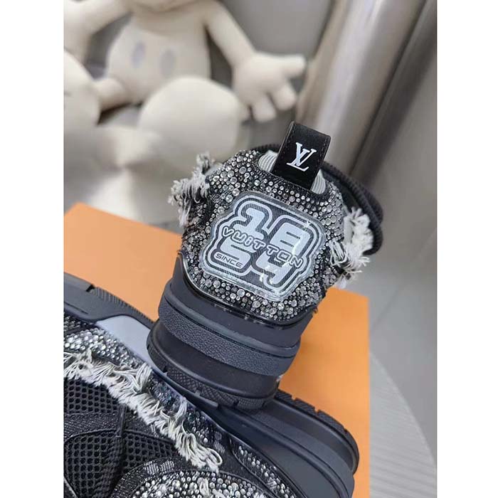 Louis Vuitton Unisex LV Skate Sneaker Black Swarovski Crystals Monogram Denim Double Laces Rubber