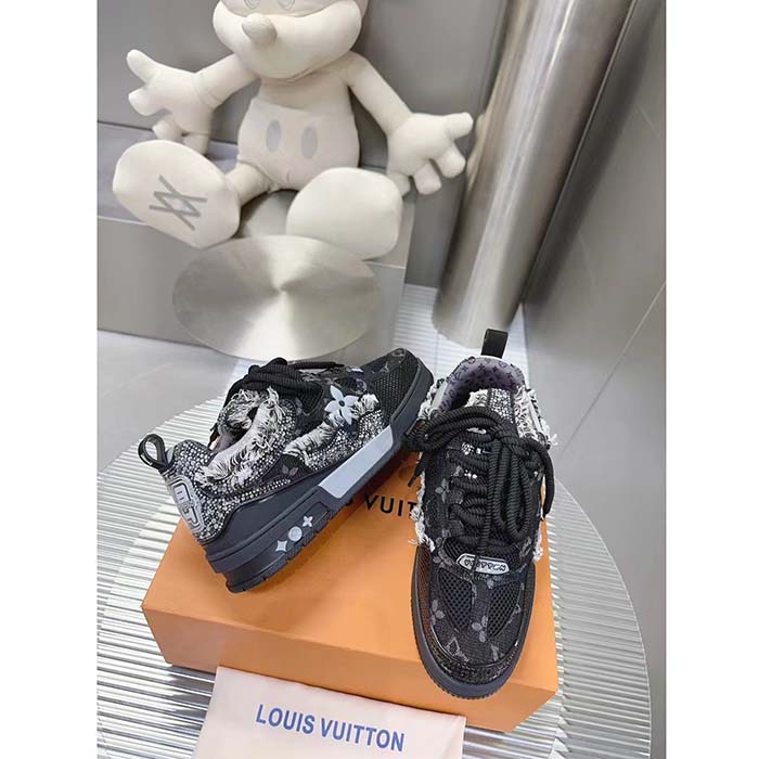 Louis Vuitton Unisex LV Skate Sneaker Black Swarovski Crystals Monogram Denim Double Laces Rubber