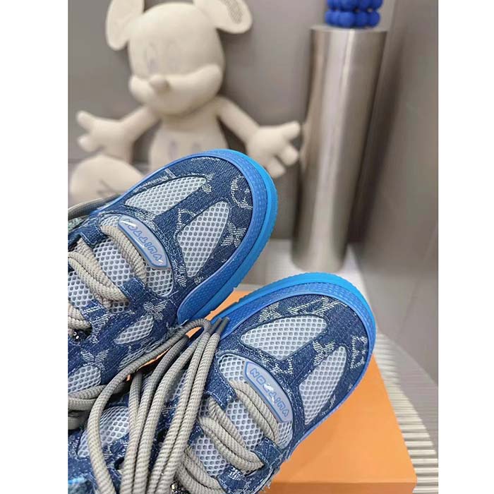 Louis Vuitton Unisex LV Skate Sneaker Blue Swarovski Crystals Monogram Denim Double Laces Rubber