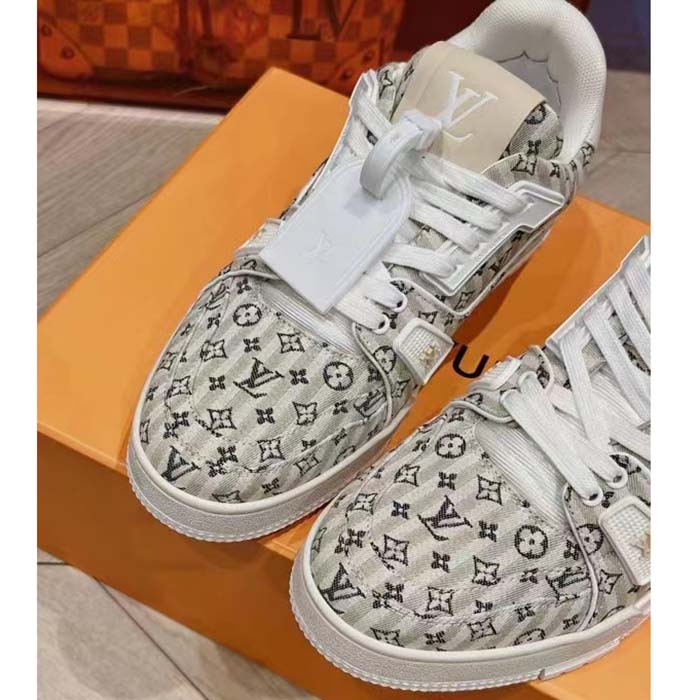 Louis Vuitton Unisex LV Trainer Sneaker Beige Monogram Textile Rubber Outsole Initials