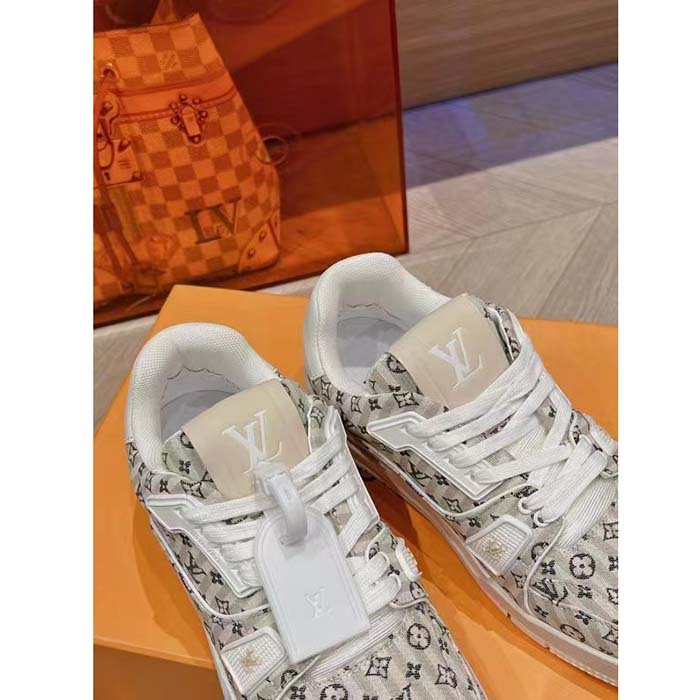 Louis Vuitton Unisex LV Trainer Sneaker Beige Monogram Textile Rubber Outsole Initials