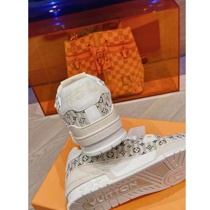 Louis Vuitton Unisex LV Trainer Sneaker Beige Monogram Textile Rubber Outsole Initials