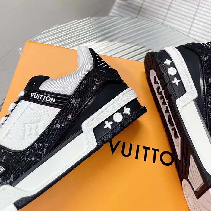 Louis Vuitton Unisex LV Trainer Sneaker Black Monogram Denim Monogram Embossed Grained Calf Leather