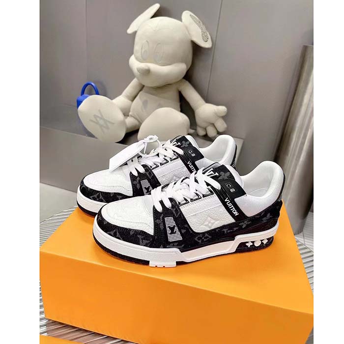 Louis Vuitton Unisex LV Trainer Sneaker Black Monogram Denim Monogram Embossed Grained Calf Leather