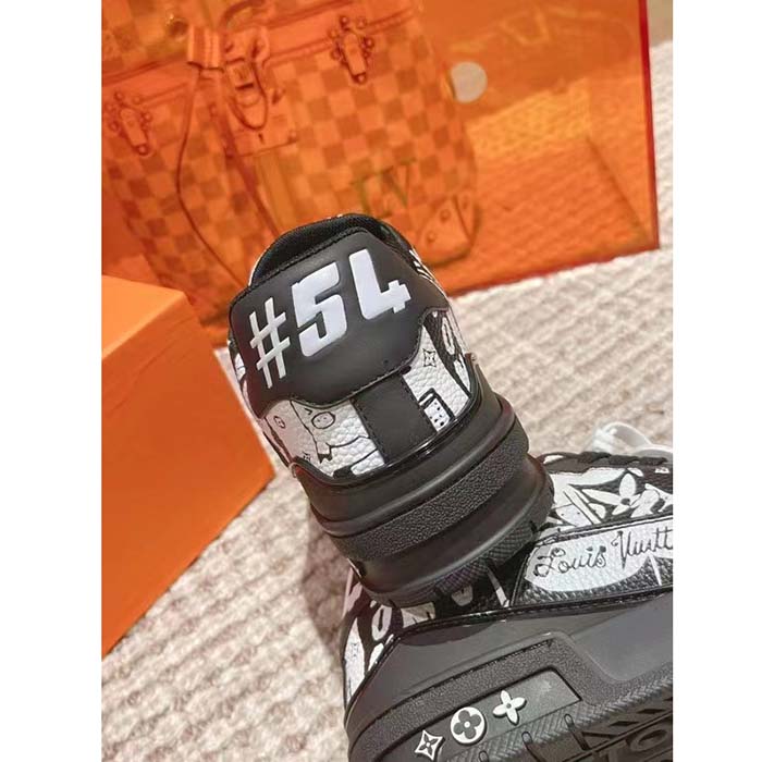 Louis Vuitton Unisex LV Trainer Sneaker Black Printed Canvas Rubber Outsole Monogram Flowers