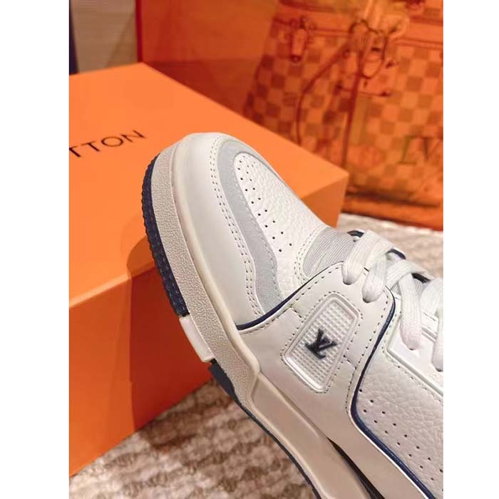 Louis Vuitton Unisex LV Trainer Sneaker Blue Grained Calf Leather Rubber Initials
