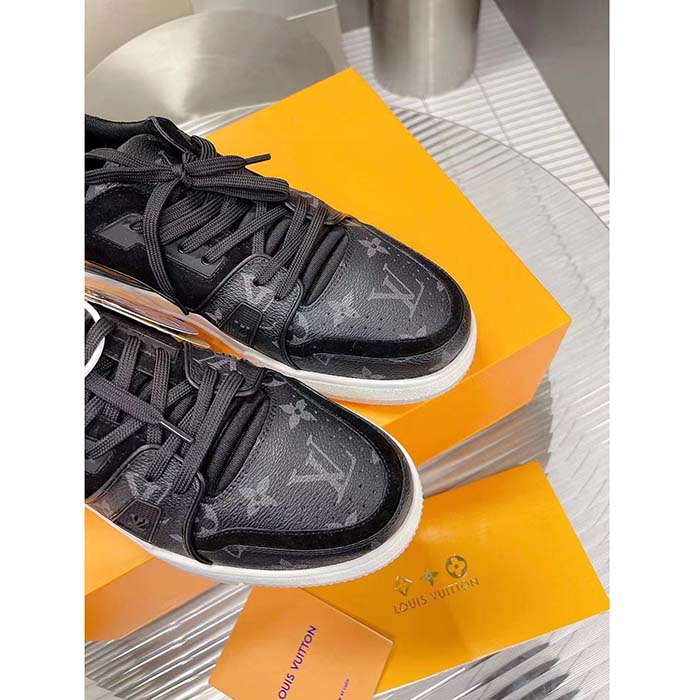 Louis Vuitton Unisex LV Trainer Sneaker Eclipse Monogram Canvas Rubber Outsole Initials Monogram Flowers