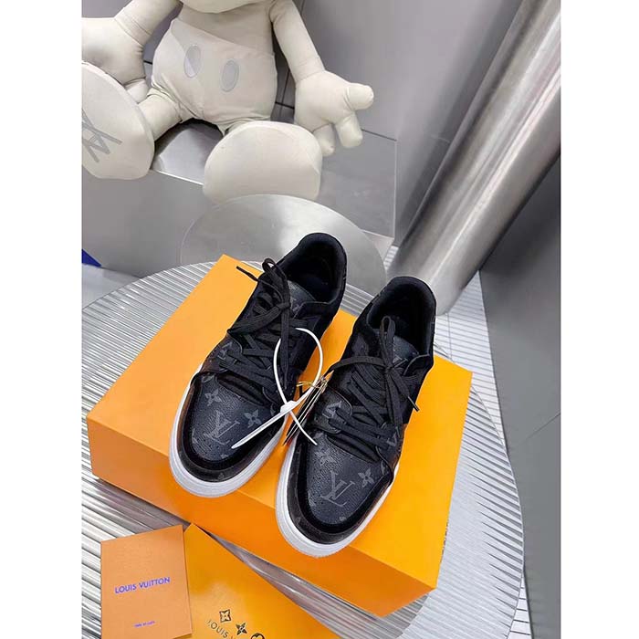 Louis Vuitton Unisex LV Trainer Sneaker Eclipse Monogram Canvas Rubber Outsole Initials Monogram Flowers