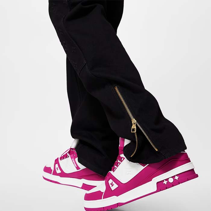 Louis Vuitton Unisex LV Trainer Sneaker Fuchsia Mix Materials Rubber Outsole Initials Monogram Flowers