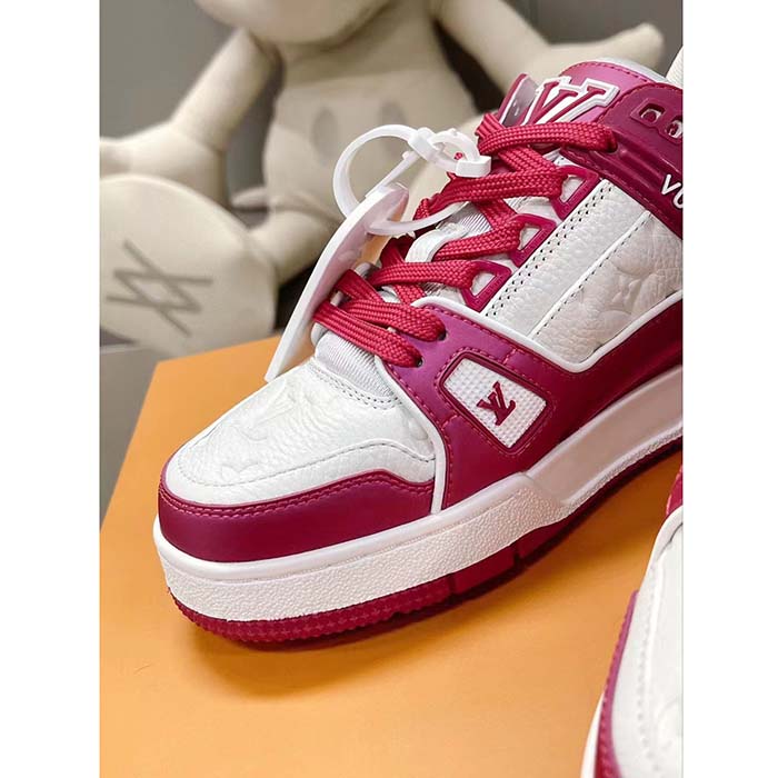 Louis Vuitton Unisex LV Trainer Sneaker Fuchsia Mix Materials Rubber Outsole Initials Monogram Flowers