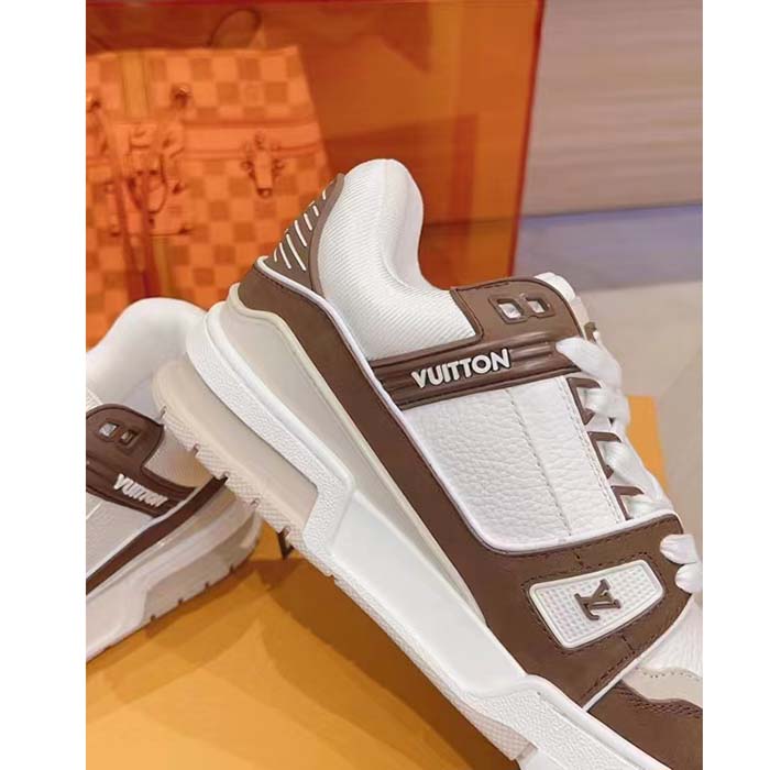 Louis Vuitton Unisex LV Trainer Sneaker Moka Brown Nubuck Grained Calf Leather Rubber Initials