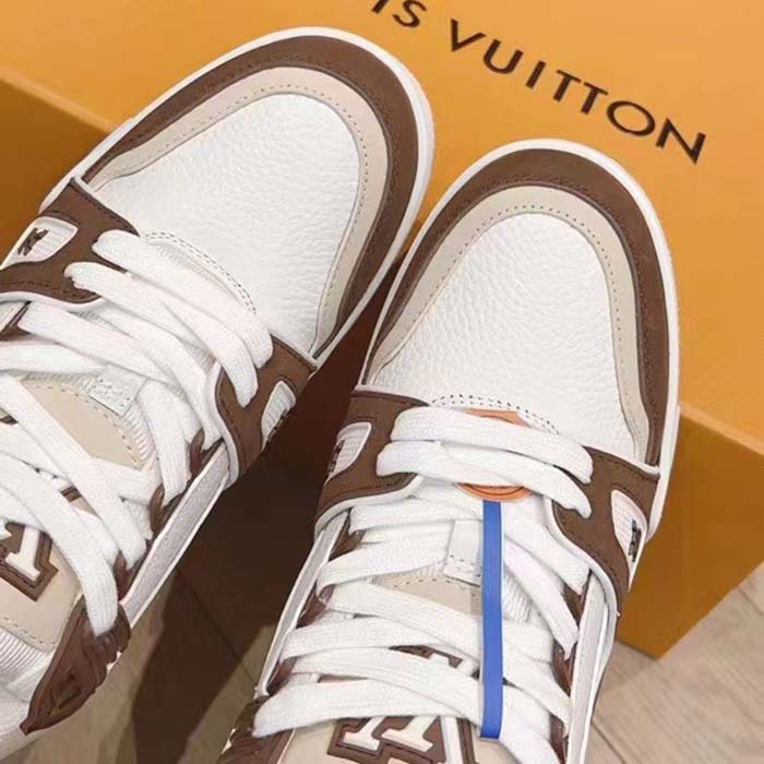 Louis Vuitton Unisex LV Trainer Sneaker Moka Brown Nubuck Grained Calf Leather Rubber Initials