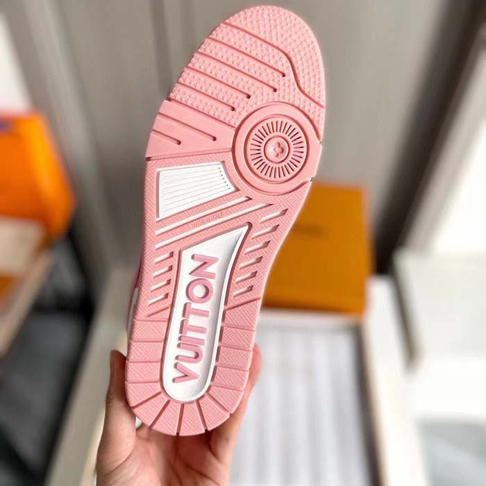 Louis Vuitton Unisex LV Trainer Sneaker Pink Mix Materials Rubber Initials Monogram Flowers