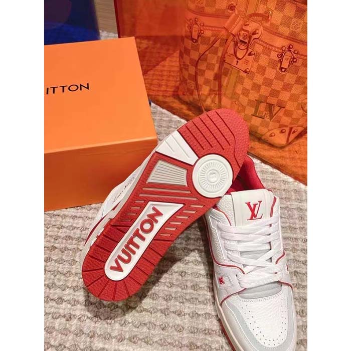 Louis Vuitton Unisex LV Trainer Sneaker Red Calf Leather Rubber Outsole Initials