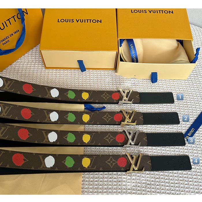 Louis Vuitton Unisex LV x YK LV Initiales 30mm Reversible Painted Dots Belt Monogram Canvas