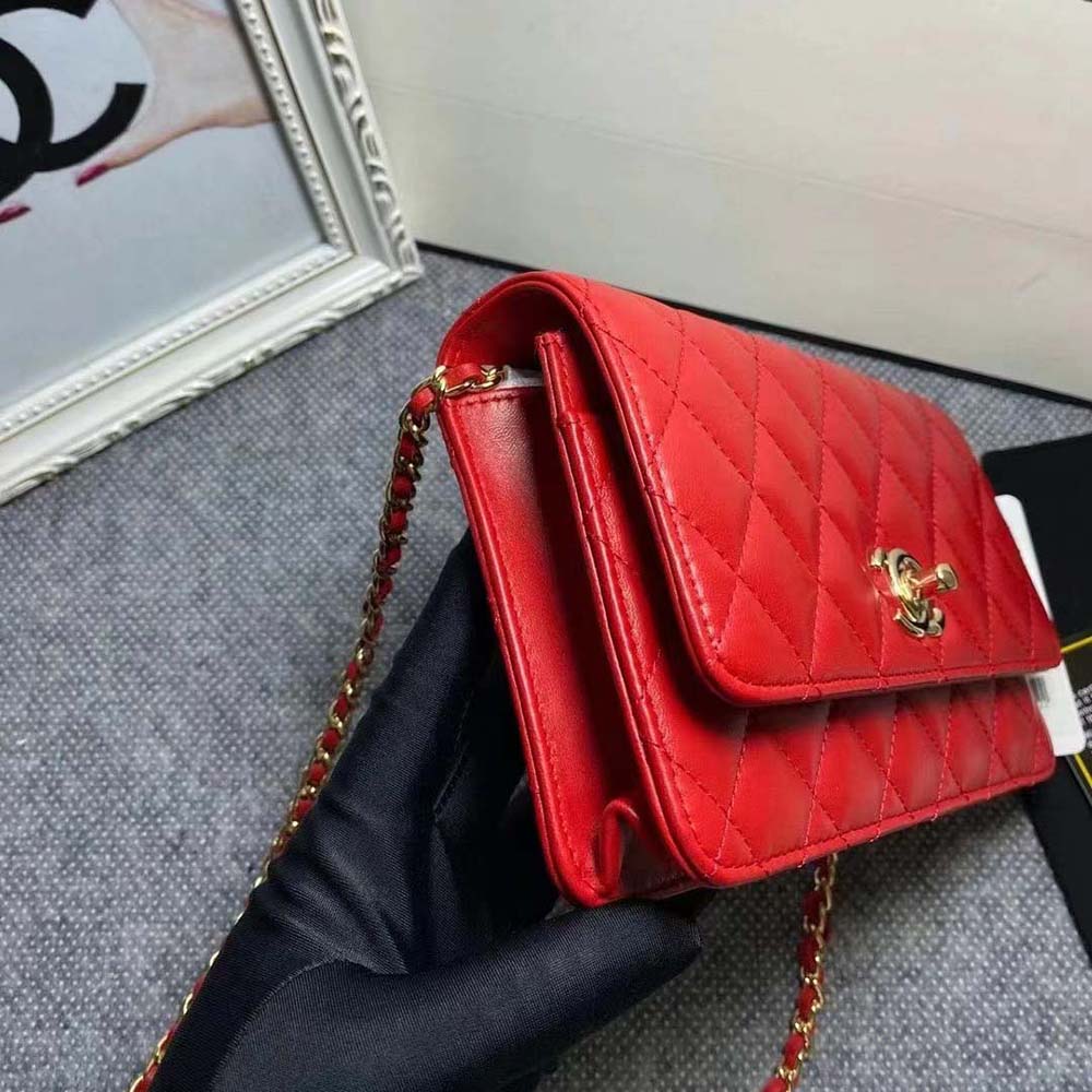 Chanel Women Mini Flap Bag Calfskin & Gold-Tone Metal-Red