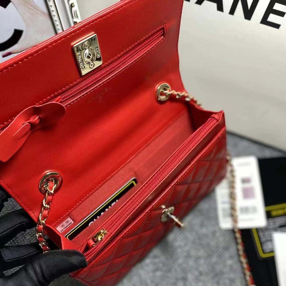 Chanel Women Mini Flap Bag Calfskin & Gold-Tone Metal-Red