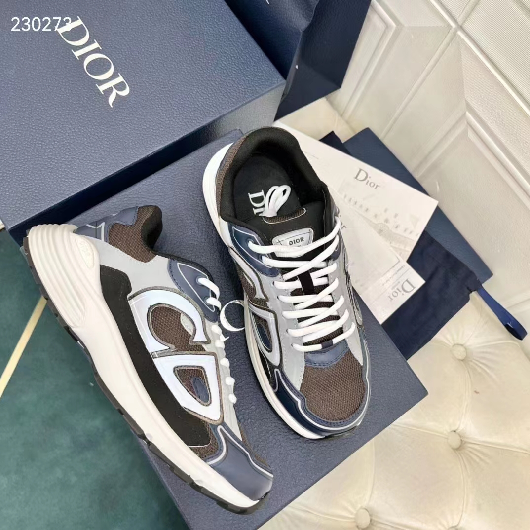 Dior Unisex CD B30 Sneaker Anthracite Gray Mesh Black Blue Gray Technical Fabric