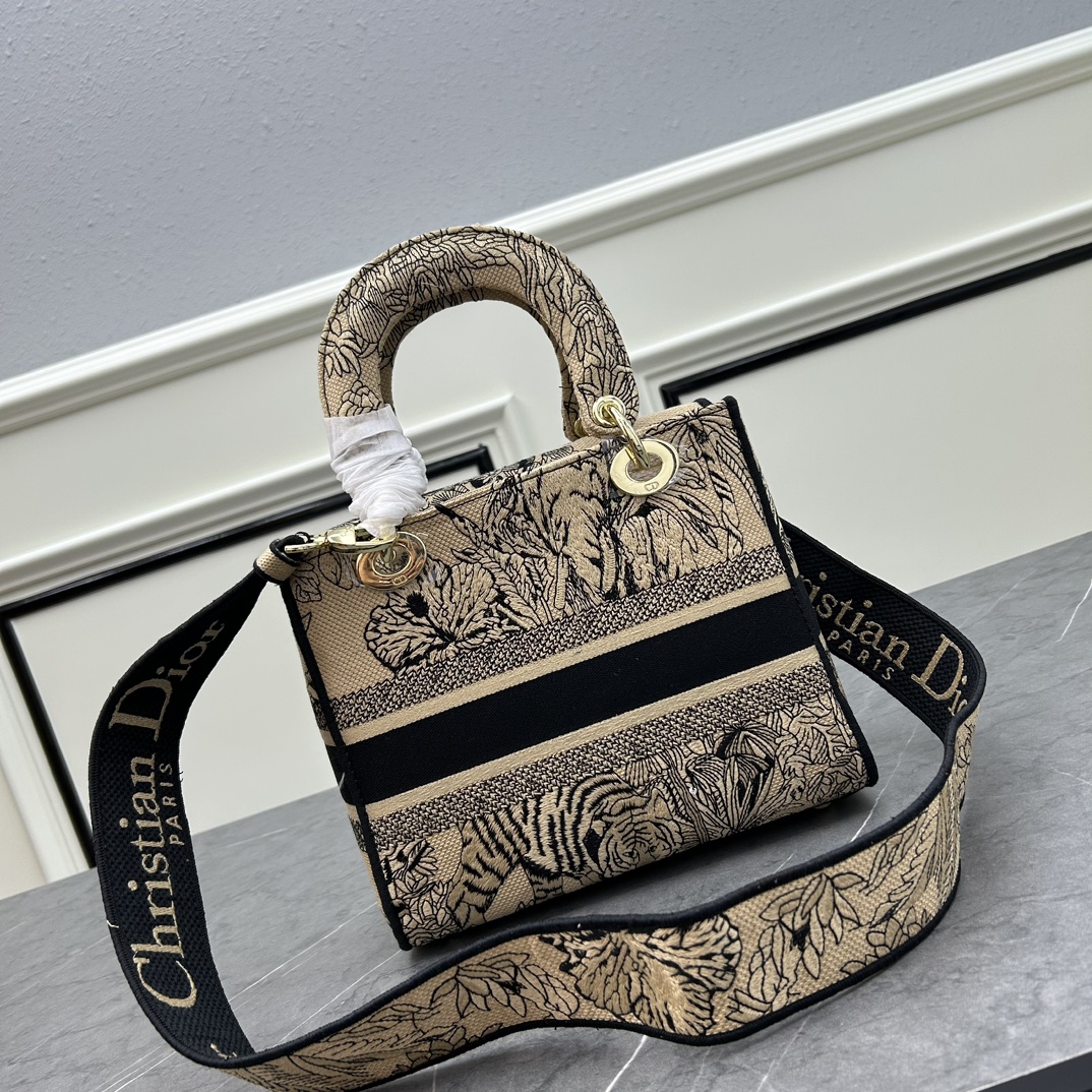 Dior Women CD Medium Lady D-Lite Bag Beige Multicolor Toile De Jouy Voyage Embroidery