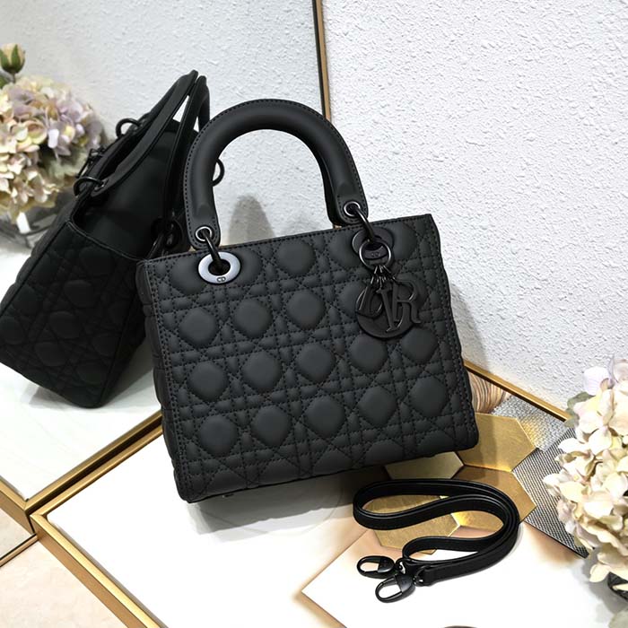 Dior Women CD Medium Lady Dior Bag Black Ultramatte Cannage Calfskin