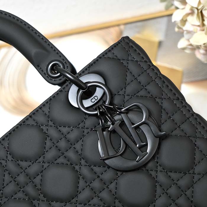 Dior Women CD Medium Lady Dior Bag Black Ultramatte Cannage Calfskin