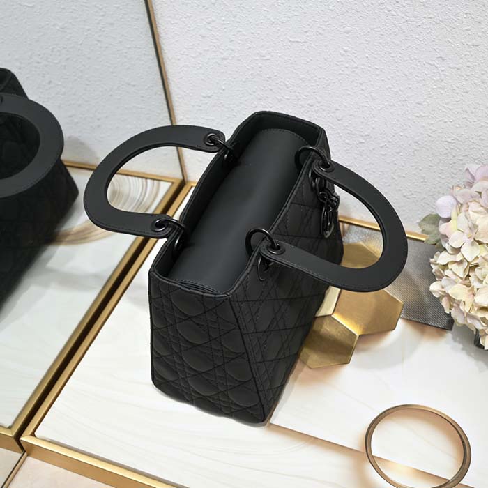 Dior Women CD Medium Lady Dior Bag Black Ultramatte Cannage Calfskin