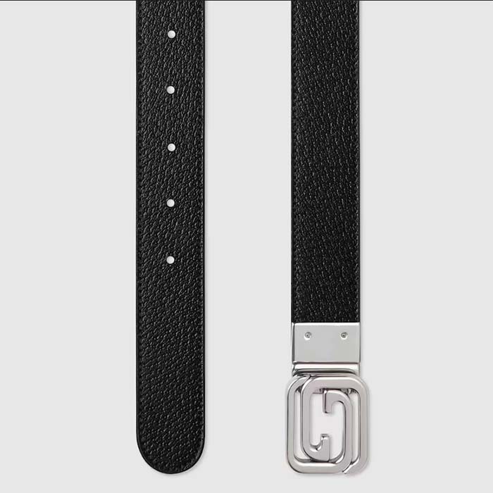 G*u*i gg unisex belt squared interlocking g buckle black gg supreme canvas black leather 30 mm width