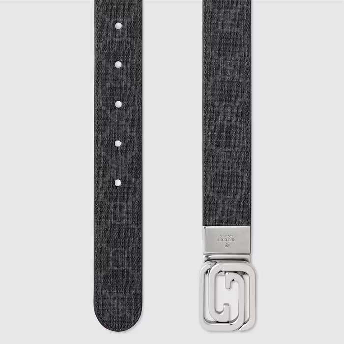 G*u*i gg unisex belt squared interlocking g buckle black gg supreme canvas black leather 30 mm width