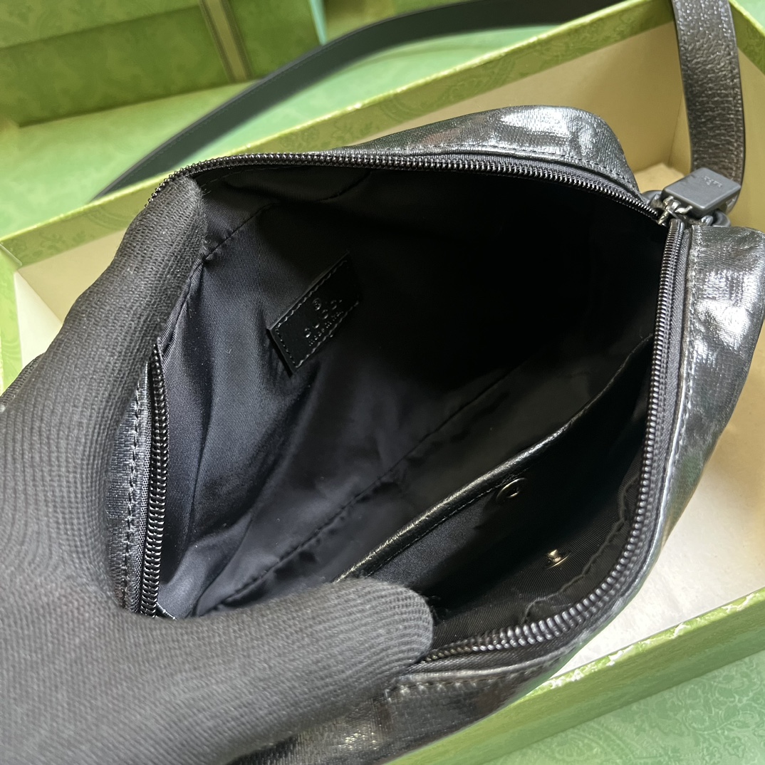G*u*i gg unisex gg crystal mini shoulder bag black crystal canvas leather nylon lining