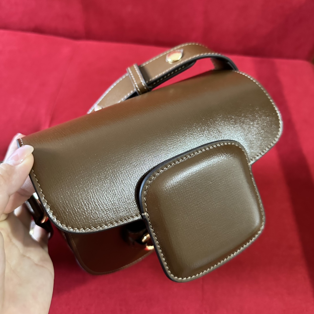 G*u*i gg women G*u*i horsebit 1955 mini rounded bag brown leather cotton linen lining