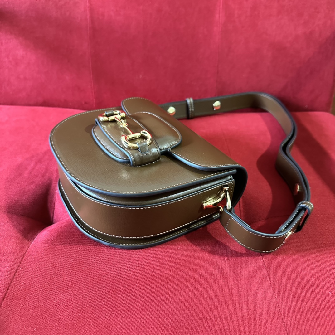 G*u*i gg women G*u*i horsebit 1955 mini rounded bag brown leather cotton linen lining