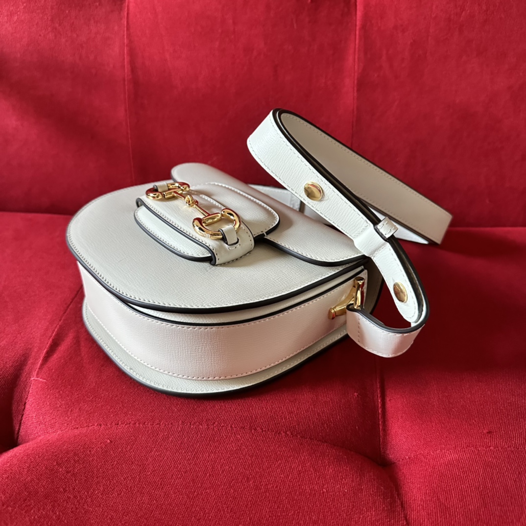 G*u*i gg women G*u*i horsebit 1955 mini rounded bag white leather cotton linen lining